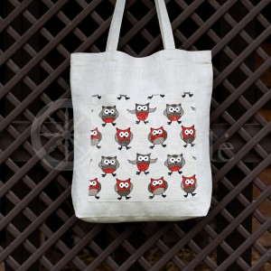 Printed semi-linen shopping bag "Owls orange"